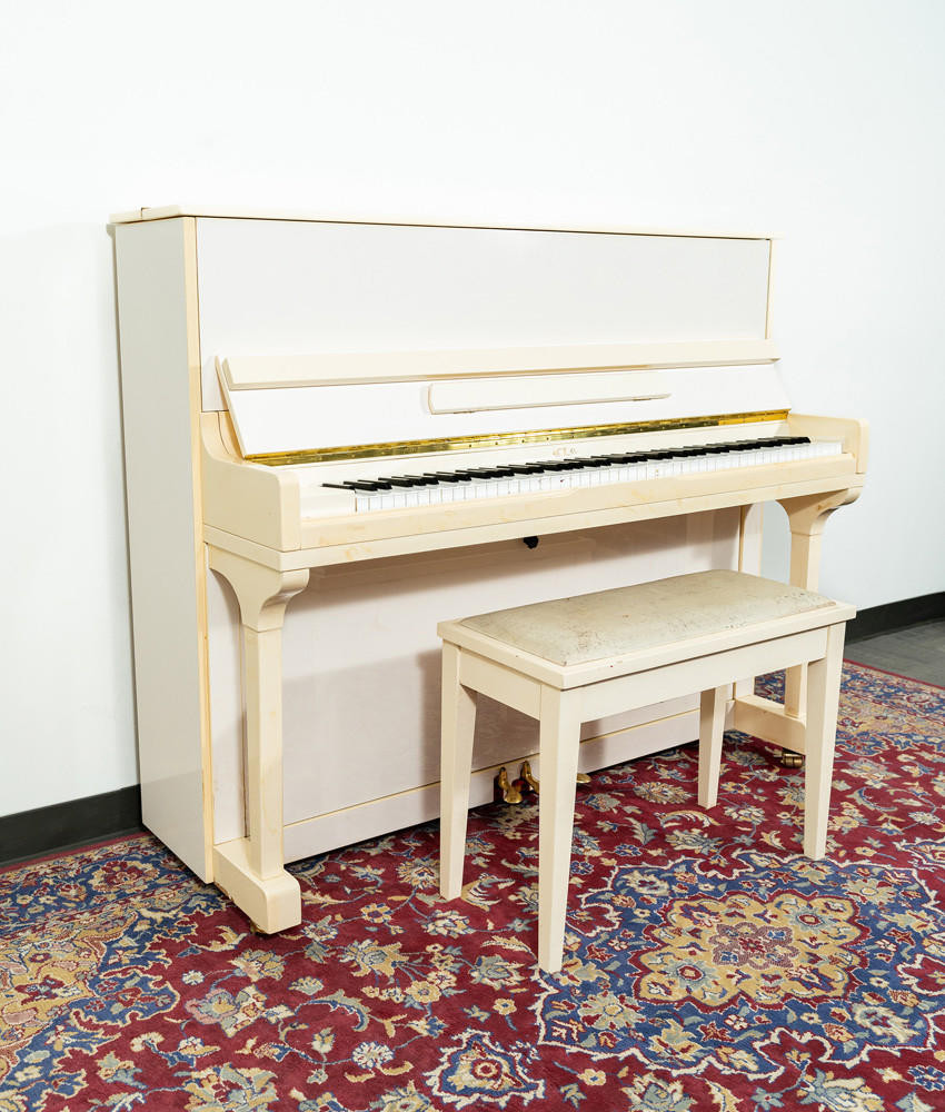 Carl Ebel Studio Upright Piano Polished White/Ivory SN: 45194